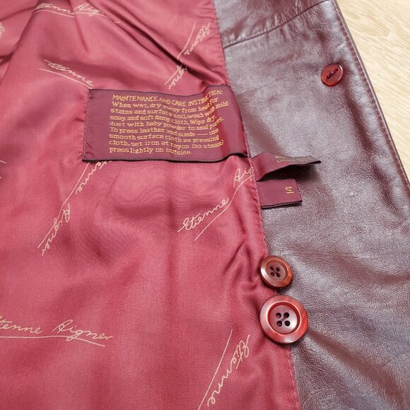 Vintage Etienne Aigner Burgundy Oxblood Genuine Leather Jacket Blazer Size 14 - Picture 9 of 16
